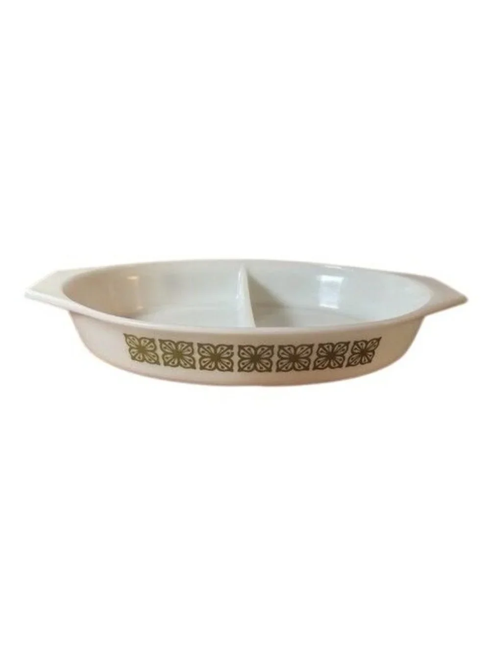 Pyrex Autumn Floral Verde Green Divided Baking Dish Lid 1 Qt MCM #31 USA Vtg 70s - Picture 13 of 16